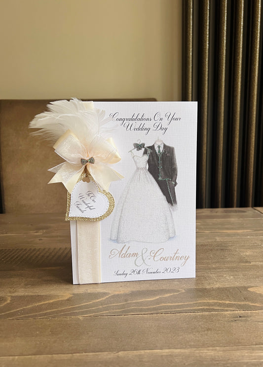 Feather Wedding Outfit Card - Black Suit