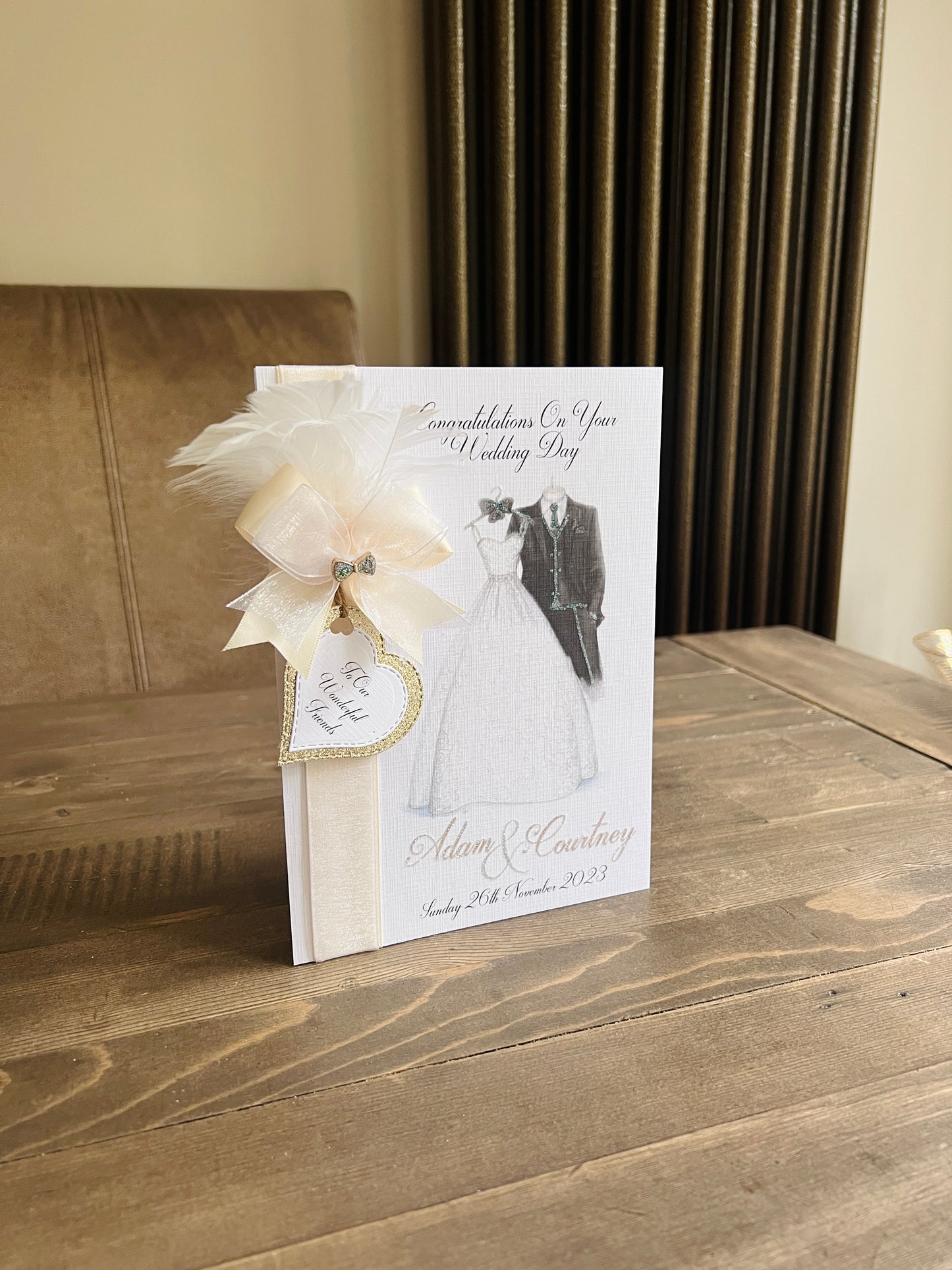 Feather Wedding Outfit Card - Black Suit