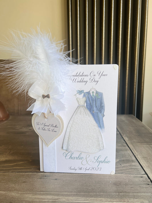 Feather Wedding Outfit Card - Navy Suit