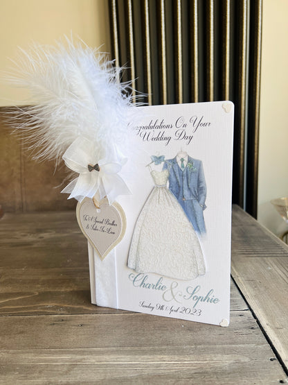 Feather Wedding Outfit Card - Navy Suit