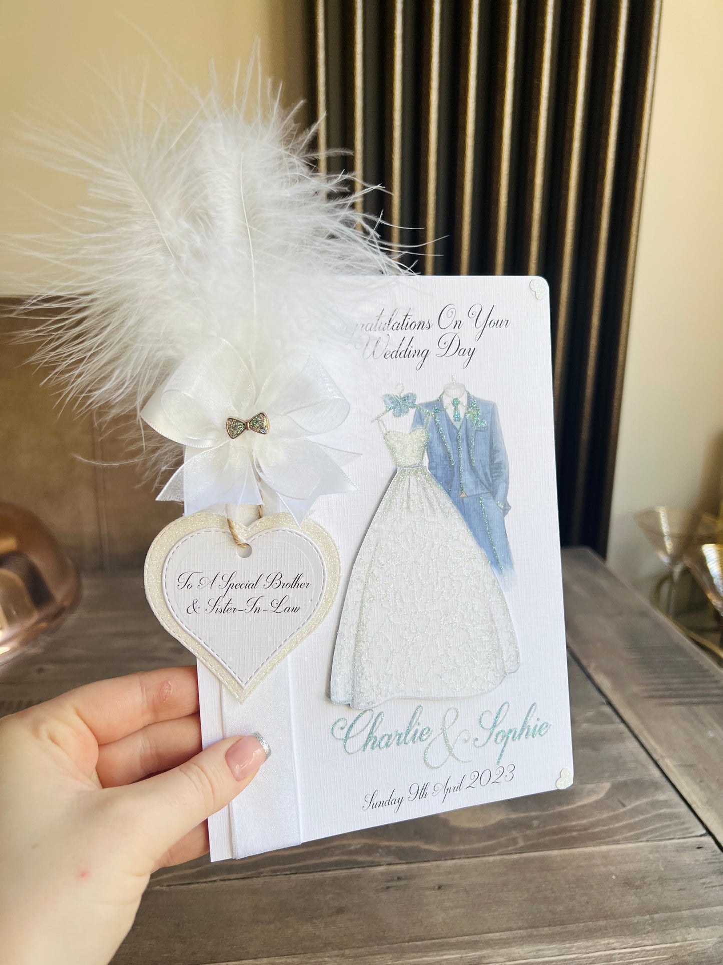 Feather Wedding Outfit Card - Navy Suit